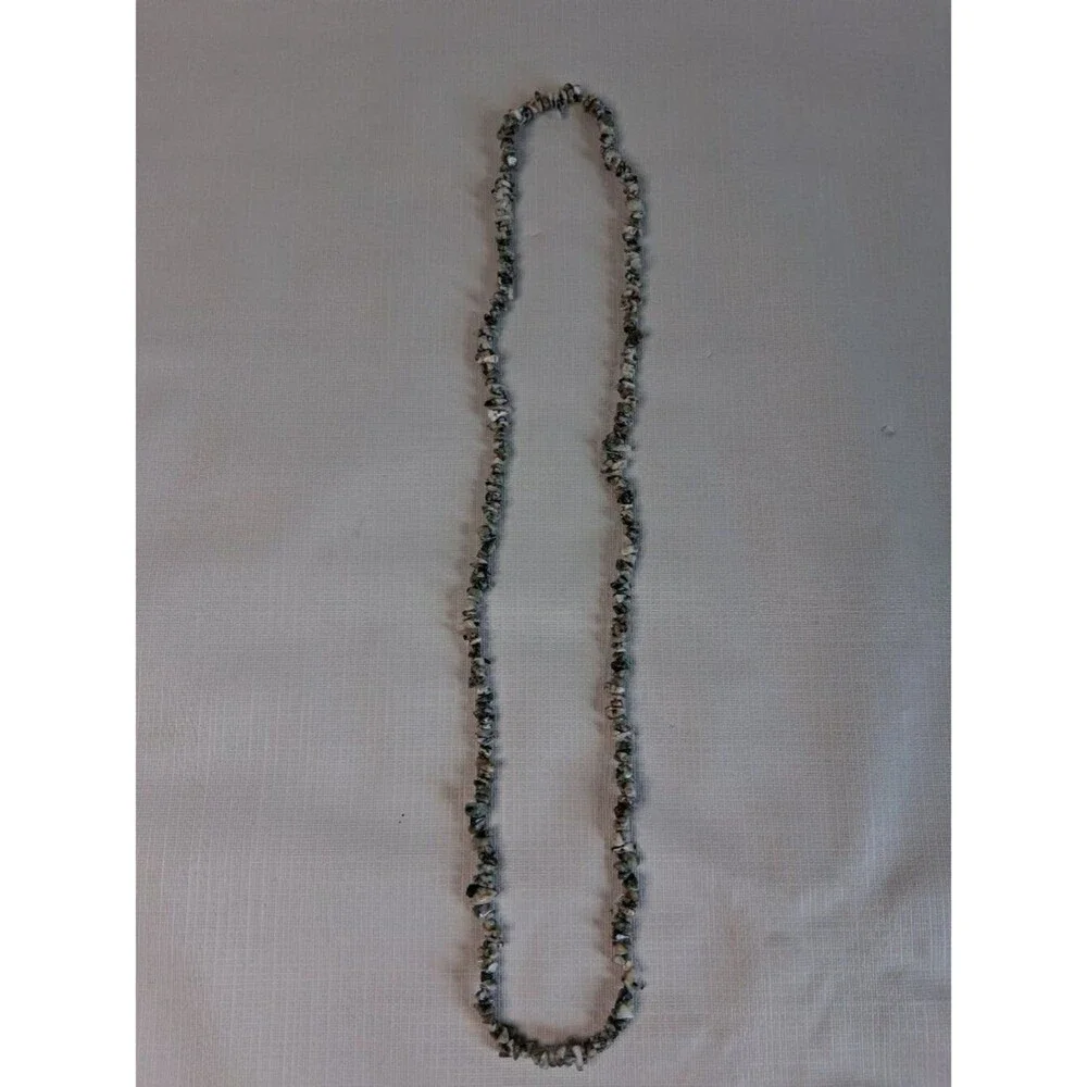 Green and White Moss Tree Agate Polished Rough Cut Chip Stone Beads Necklace